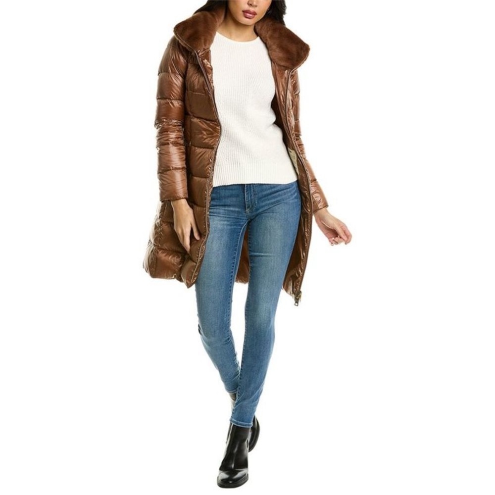 NWT Herno Ultralight Zip-Up Puffer Coat 44 US 8  Jacket Faux Fur Collar NEW! - Picture 3 of 16
